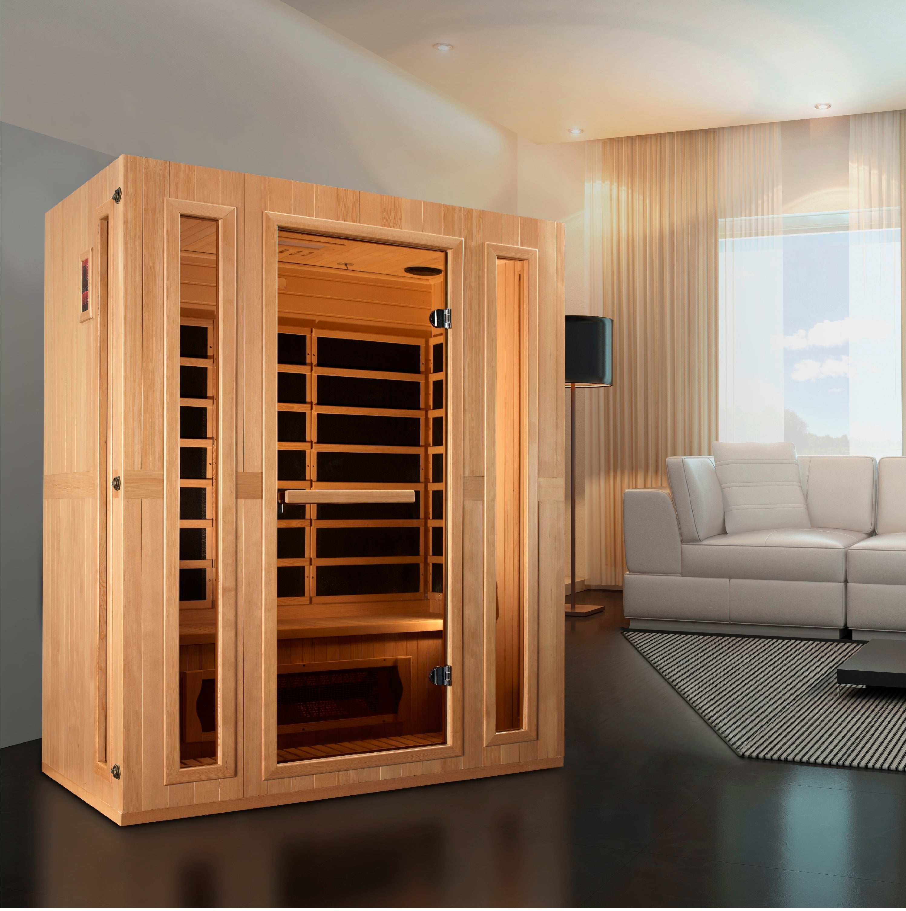 Maxxus Trinity 3 Person Low EMF FAR Infrared Sauna, Hemlock Wood, Dual Tech, Chromotherapy